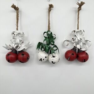 Rustic 11"‎ Metal Jingle Bell Hanging Ornaments Farmhouse Christmas Decor Set 3